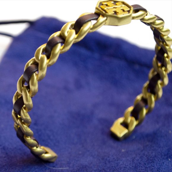 Tory Burch Dark Brown Marion Woven Cuff Bracelet - Picture 6 of 10